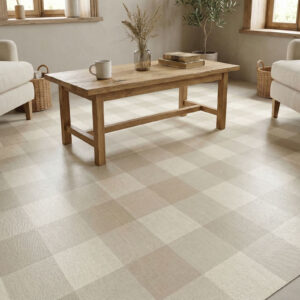 שטיח פי וי סי לסלון/לחדר משבצות אבן ושמנת