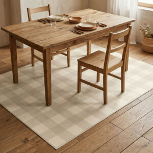 שטיח פי וי סי לסלון/לחדר משבצות אבן ושמנת