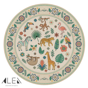 שטיח פי וי סי עגול לחדר ילדים דגם ספארי צבעוני