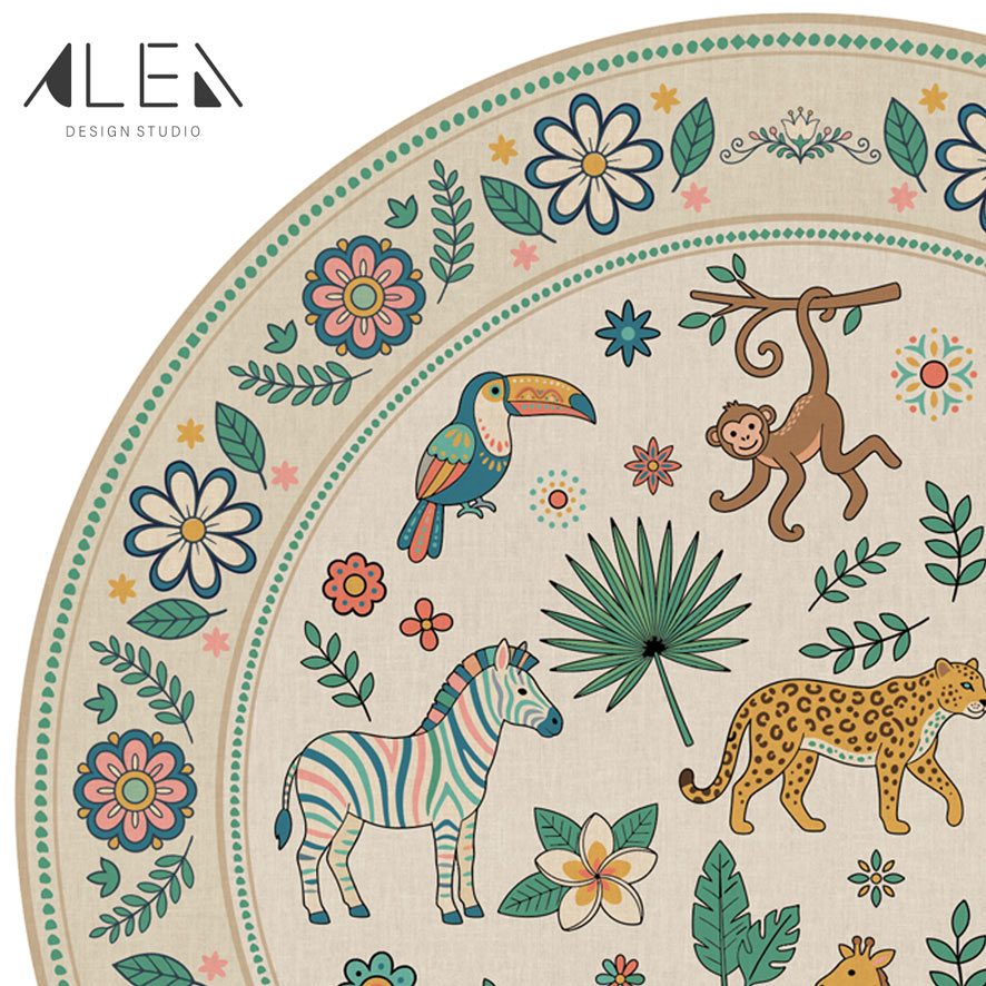 שטיח פי וי סי עגול לחדר ילדים דגם ספארי צבעוני – תמונה 3