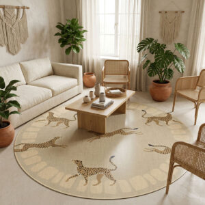 שטיח פי וי סי עגול ספארי צ׳יטה בגווני חול