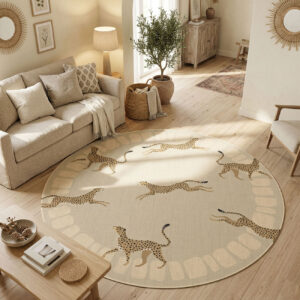 שטיח פי וי סי עגול ספארי צ׳יטה בגווני חול