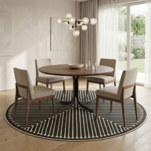 שטיח פי וי סי עגול גיאומטרי שחור ושמנת