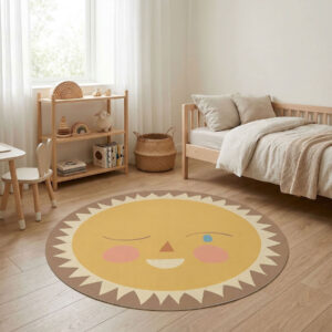 שטיח פי וי סי עגול לחדר ילדים שמש מחייכת