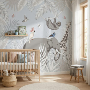 טפט חיות ספארי עדין לחדר ילדים