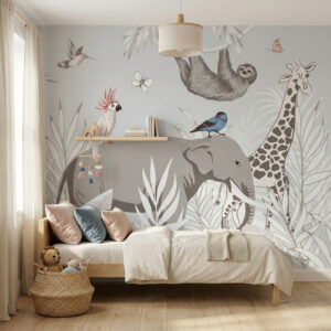 טפט חיות ספארי עדין לחדר ילדים