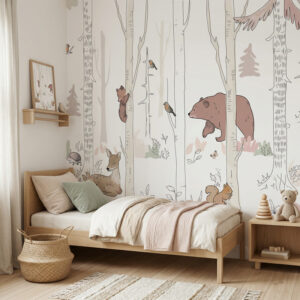 טפט יער חיות עדין לחדר ילדים