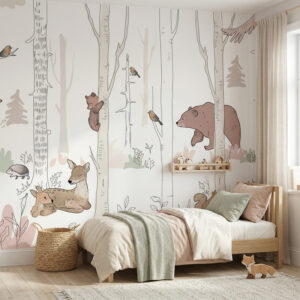 טפט יער חיות עדין לחדר ילדים