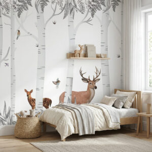 טפט יער איילים עדין לחדר ילדים
