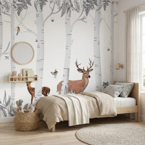 טפט יער איילים עדין לחדר ילדים