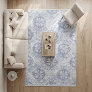 שטיח פיויסי לסלון/לחדר פרחוני כחול בהיר בסגנון וינטג׳