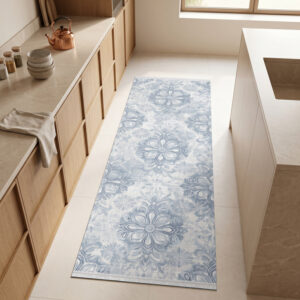 שטיח פיויסי למטבח פרחוני כחול בהיר בסגנון וינטג׳