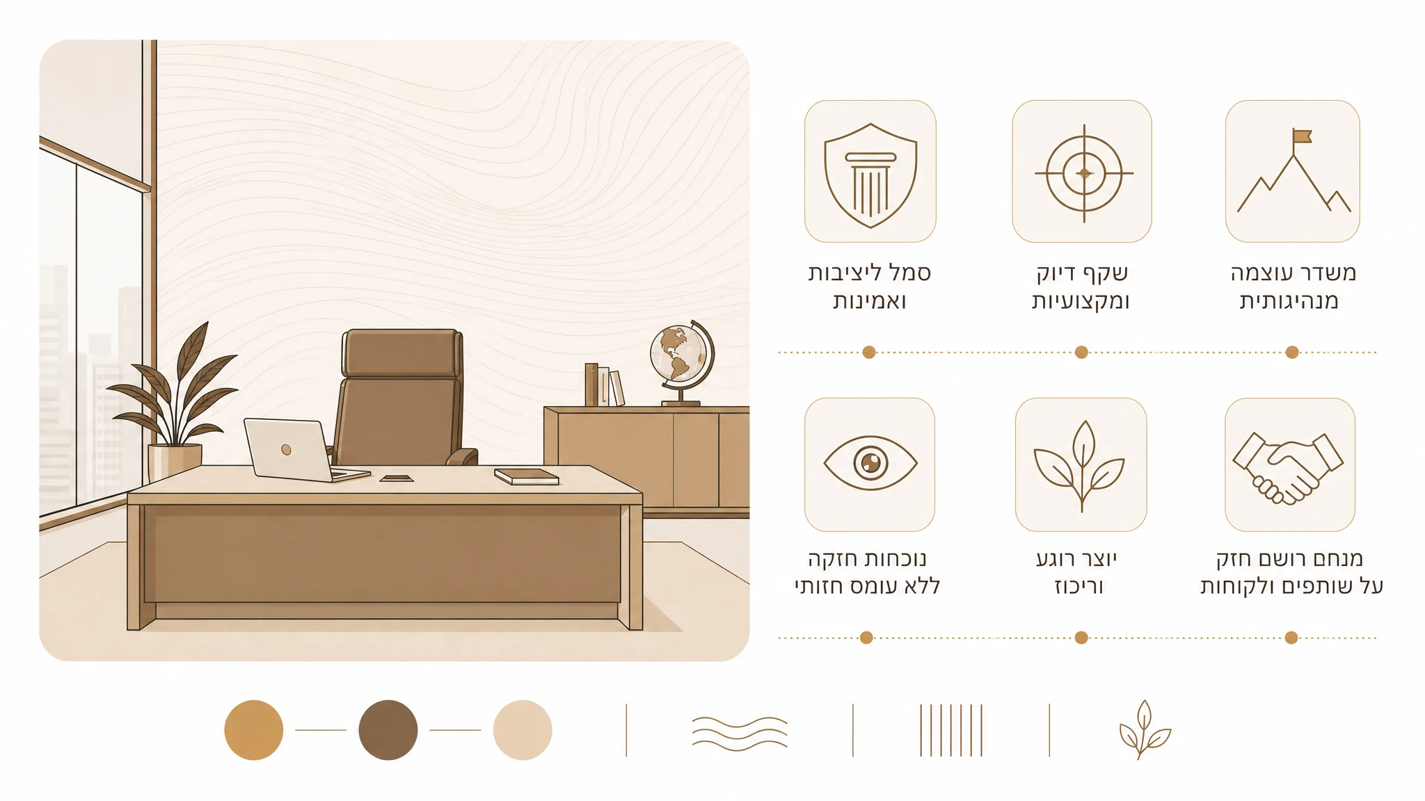חדר הנהלה עם עיצוב קיר מקצועי