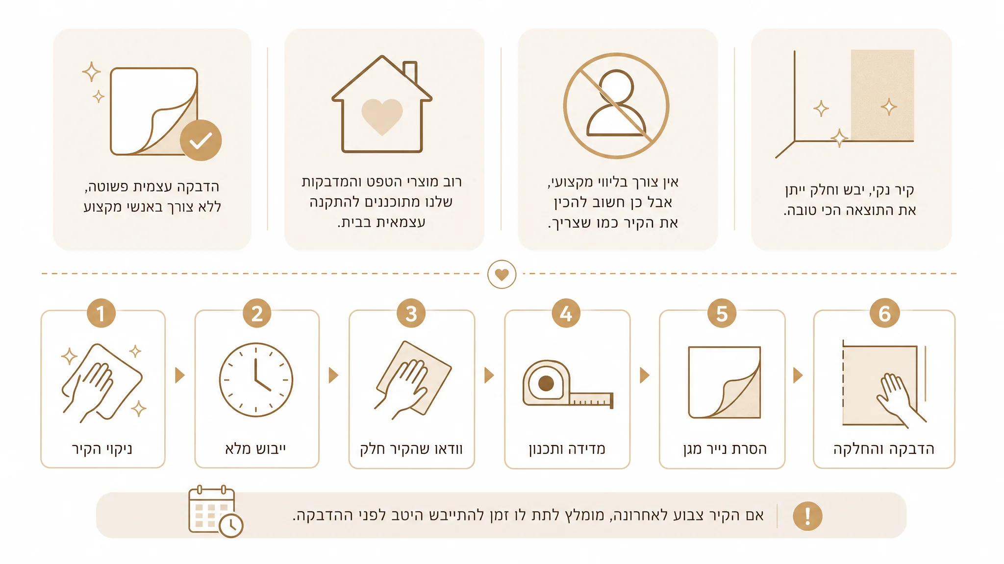 תהליך הדבקת טפט על קיר בבית