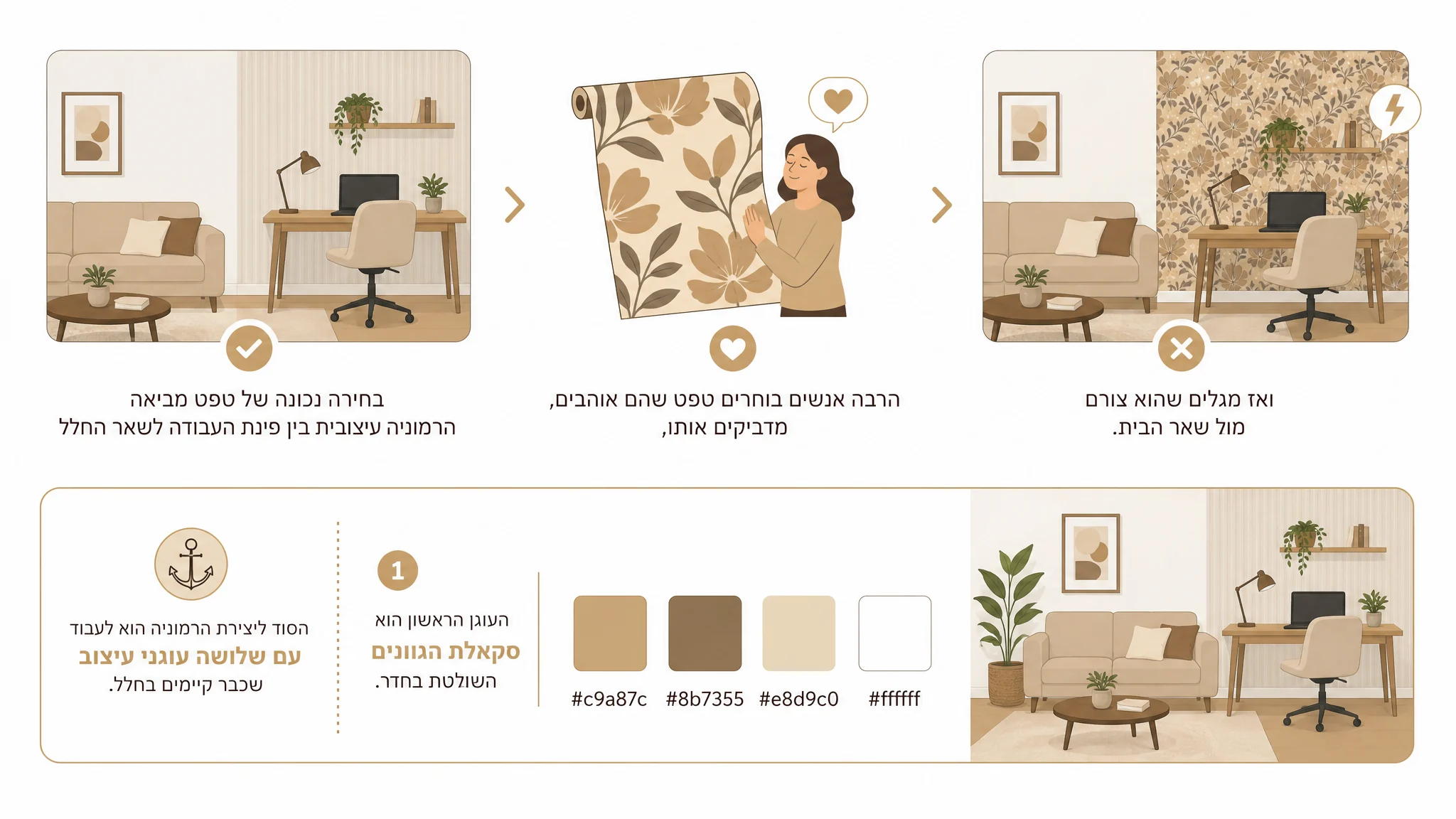 דוגמאות טפט שונות לפינת עבודה ביתית - השוואת סגנונות