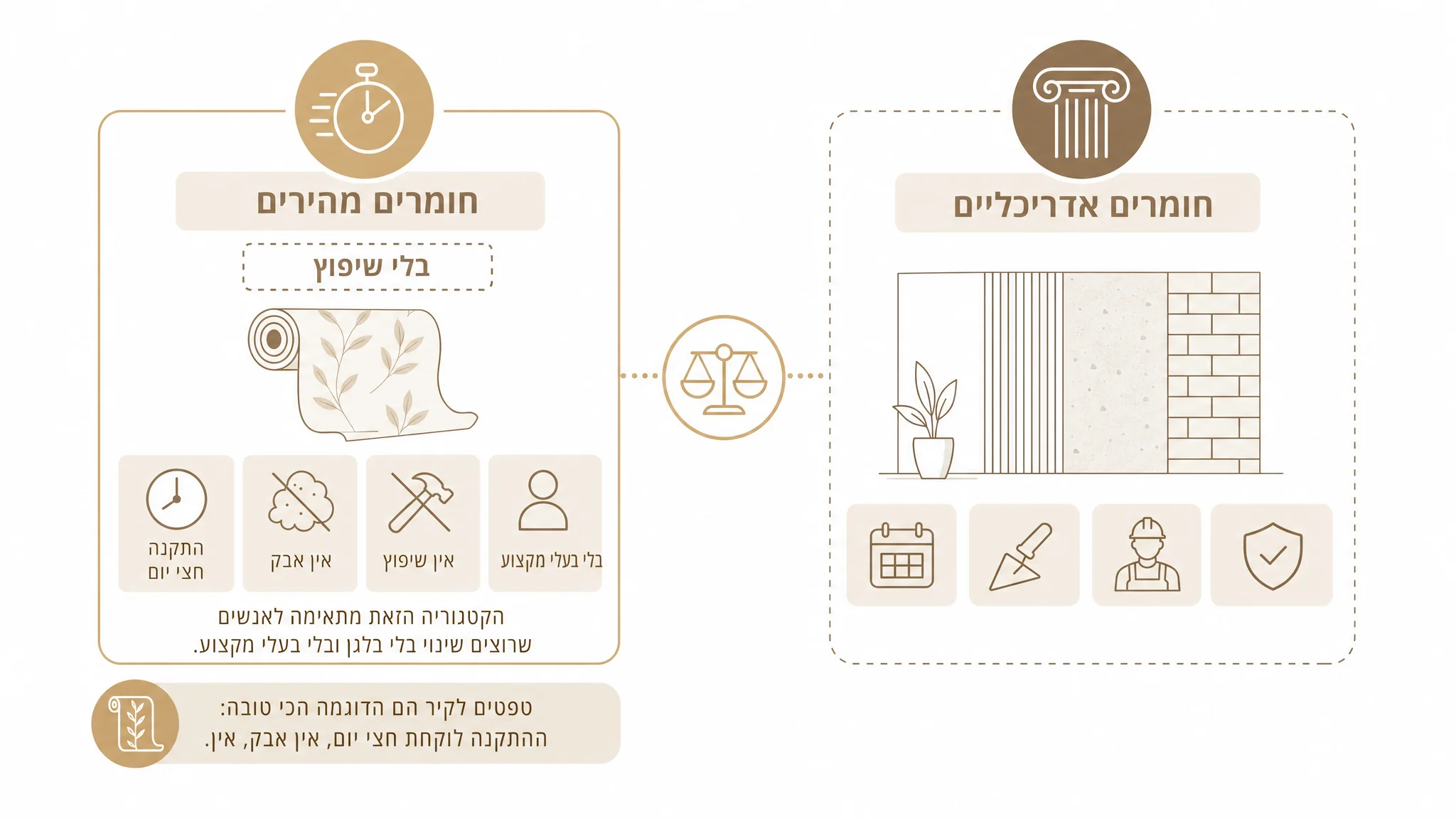 חומרים שונים לקיר כוח - טפט, מדבקות, טיח ועץ