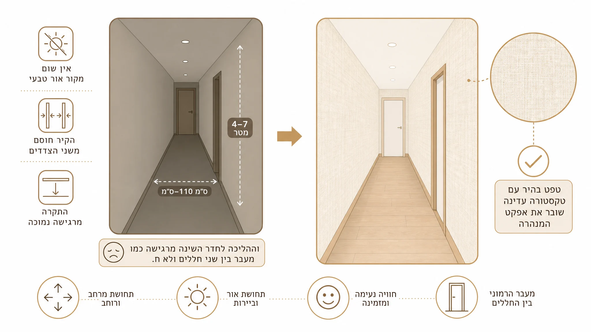 טפט למסדרון צר - פתרונות עיצוביים לשבירת אפקט מנהרה