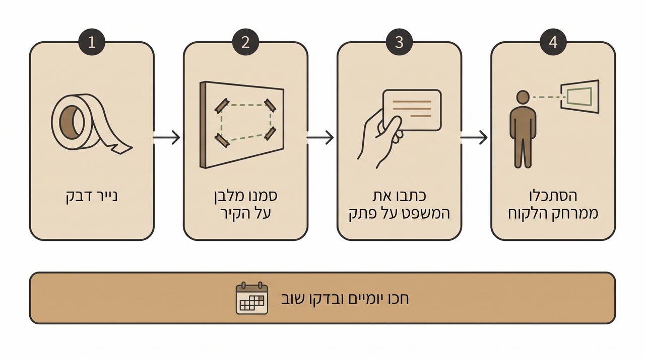 בדיקת מידות מדבקת קיר על גבי הקיר לפני ההזמנה