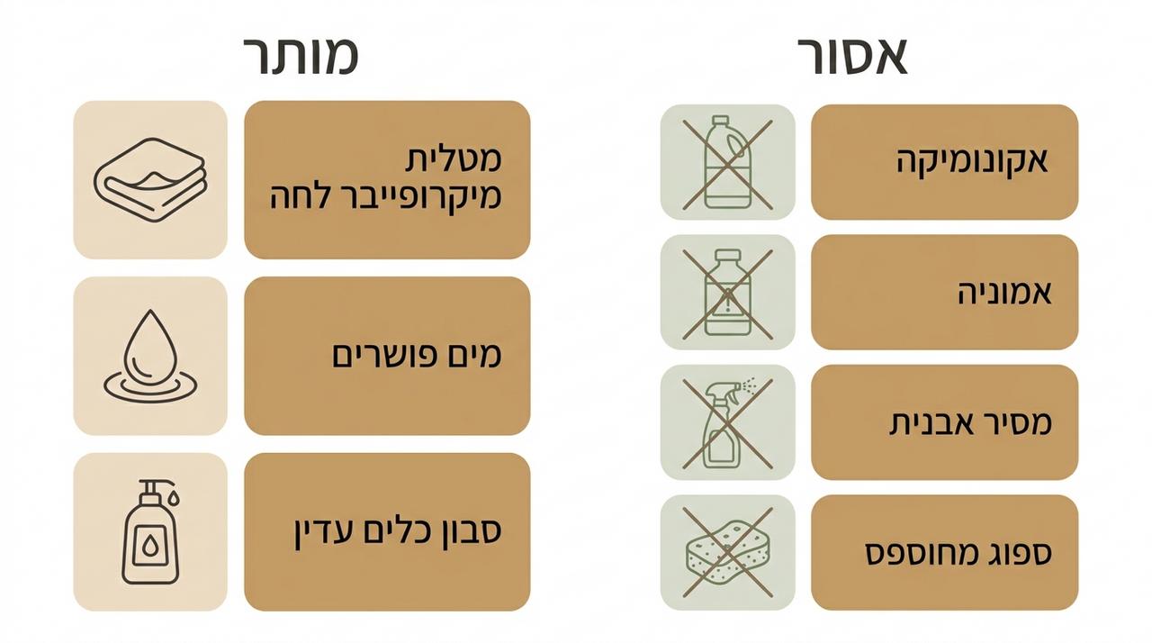 ניקוי נכון של מדבקה חלבית עם מטלית מיקרופייבר