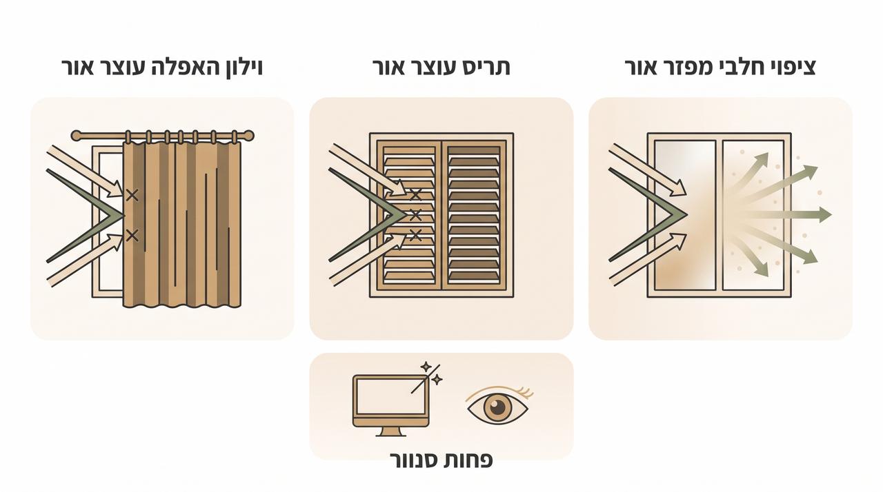השוואה בין חדר עם מדבקה חלבית לחדר עם וילון אטום
