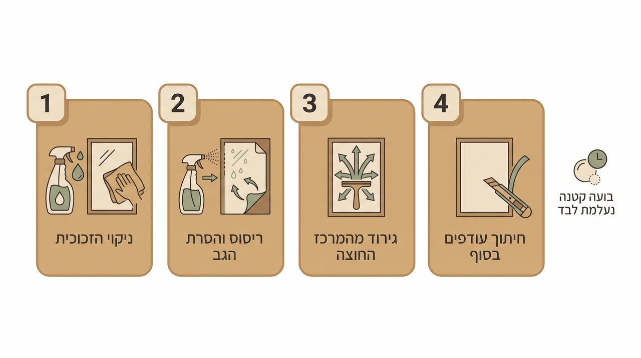 שלבי התקנת מדבקה חלבית בשיטה הרטובה