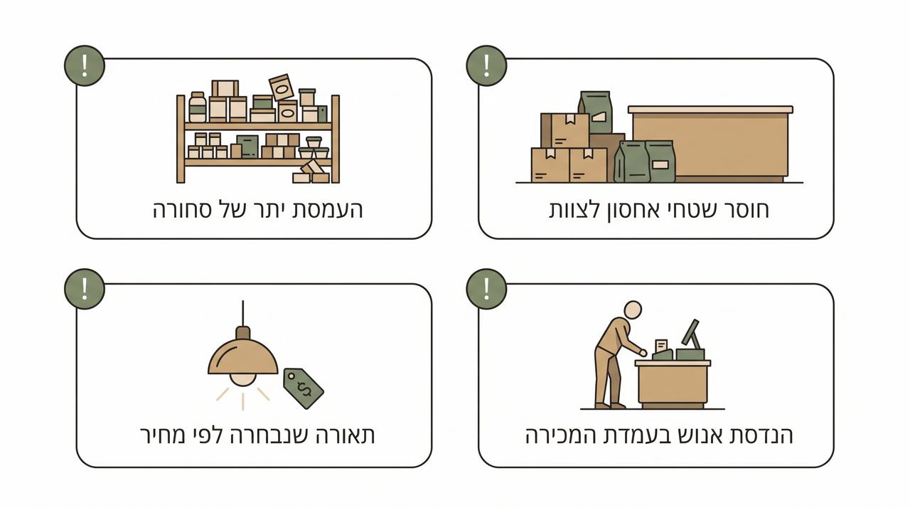 חנות עם תצוגה עמוסה מדי כדוגמה לטעות תכנון