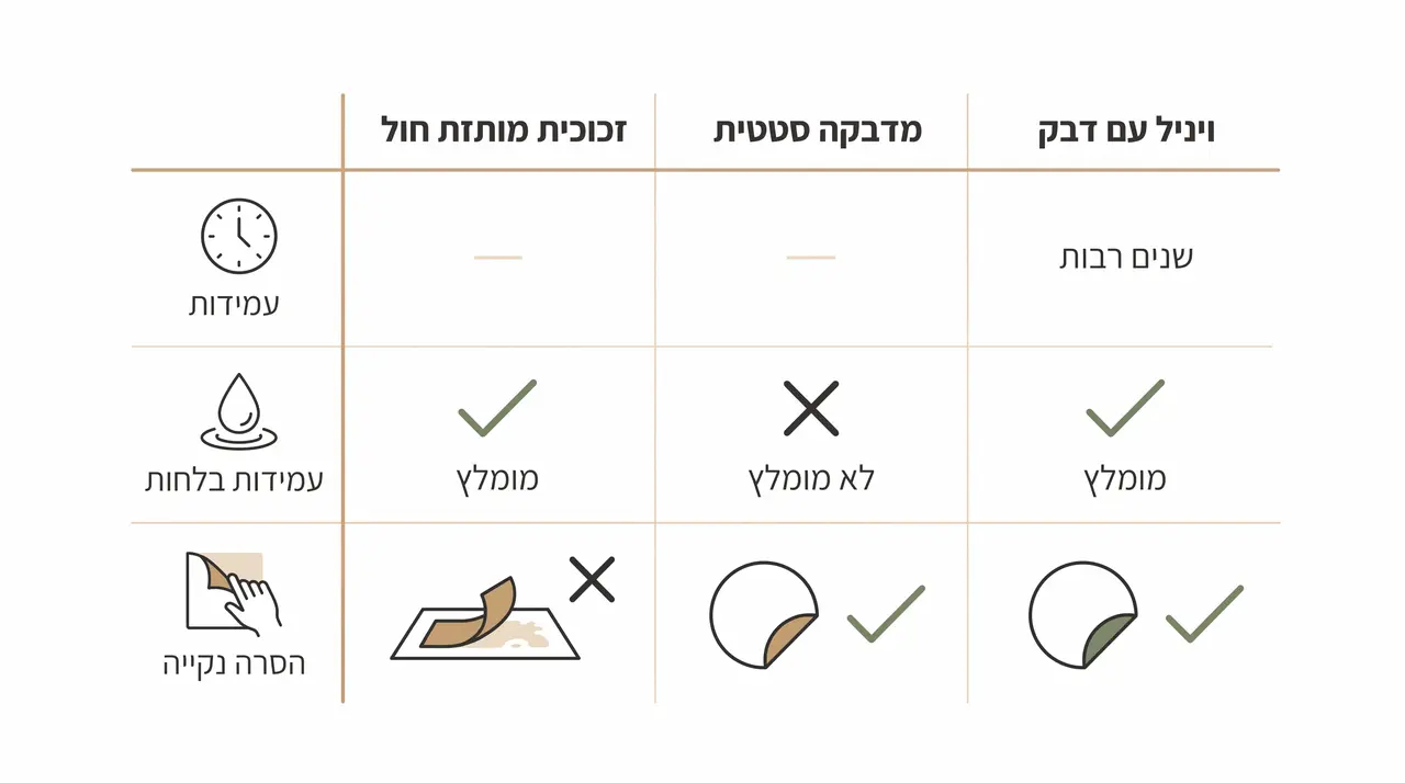השוואה בין מדבקה עם דבק למדבקה סטטית