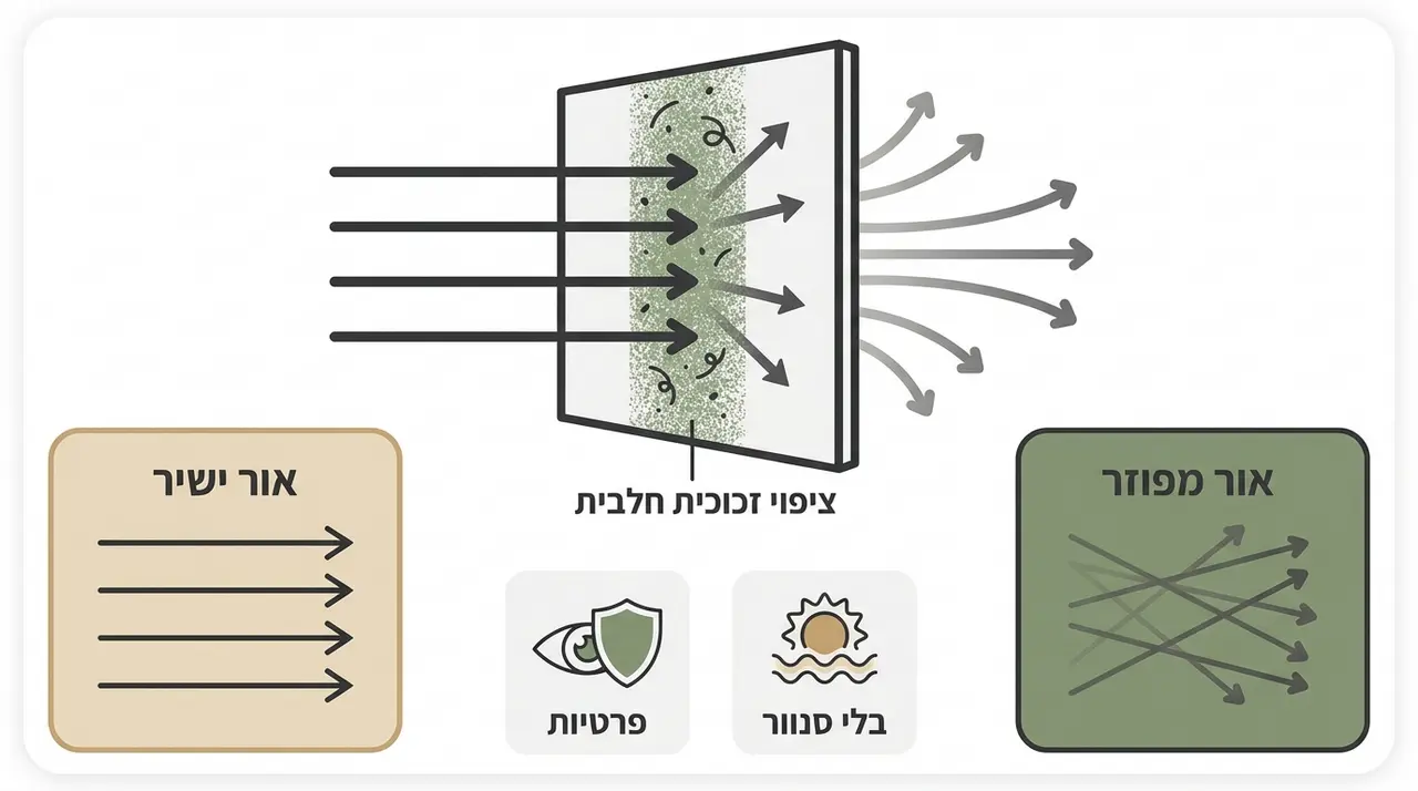ציפוי חלבי למחיצת זכוכית ופיזור האור בחלל המשרד