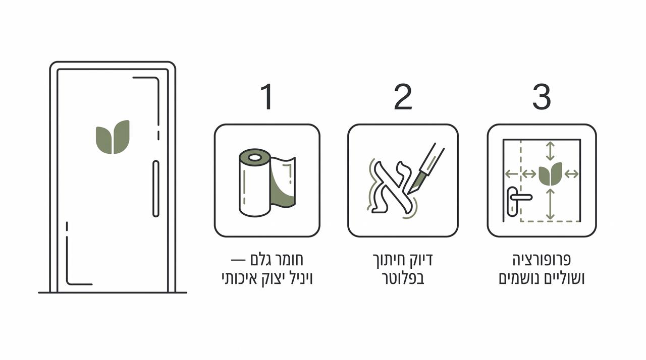 לוגו על דלת זכוכית ממוקם בקומפוזיציה מדויקת