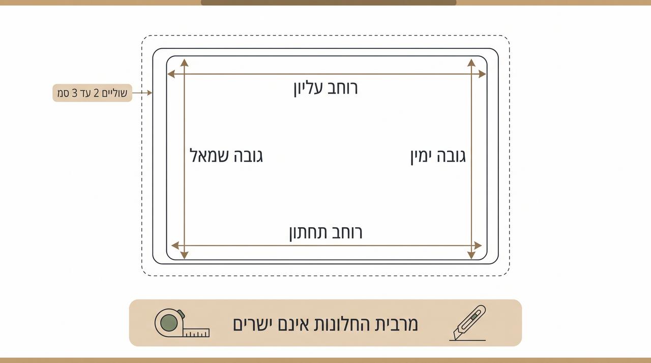 מדידת חלון לפני חיתוך מדבקה