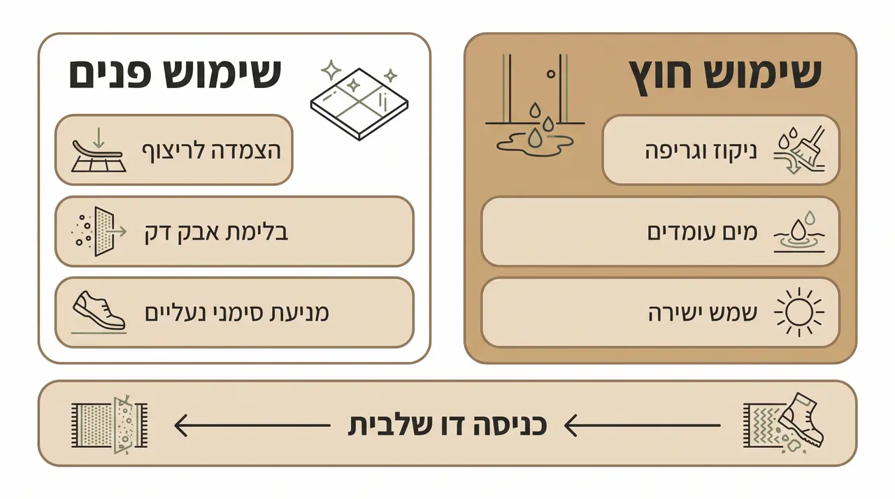השוואה בין שטיח כניסה לחוץ ולפנים