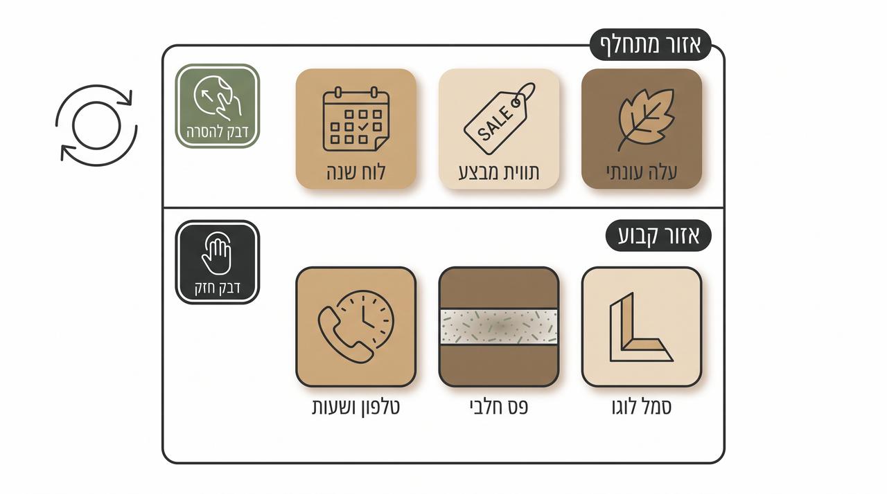 חלוקת שטח הזכוכית לאזור מיתוג קבוע ואזור קמפיינים מתחלף