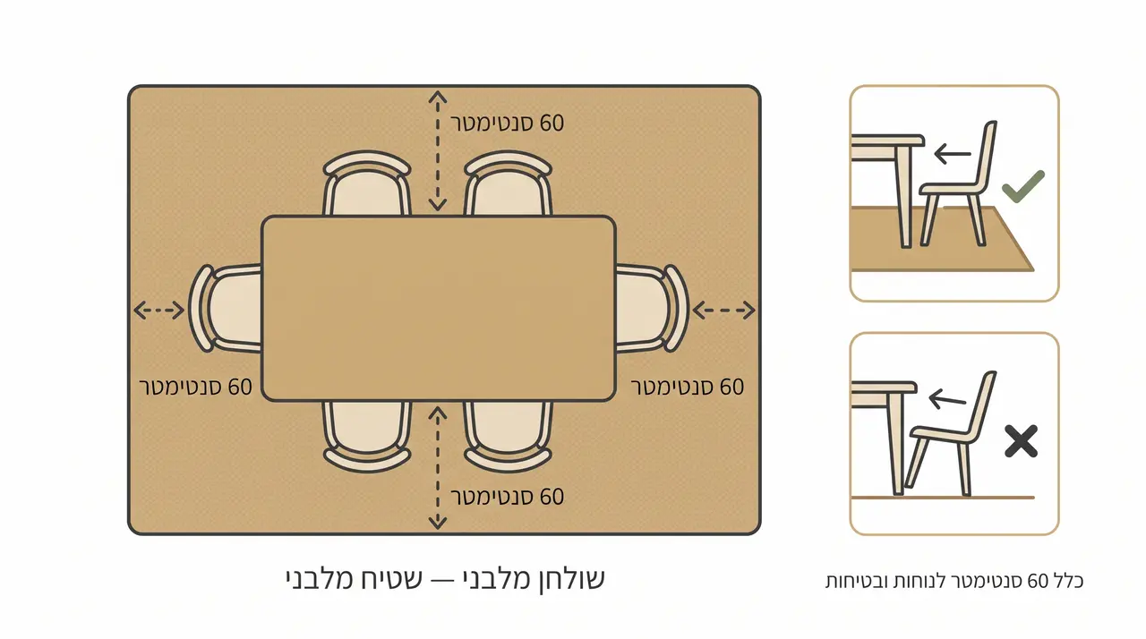 שטיח PVC במידה מתאימה מתחת לשולחן אוכל