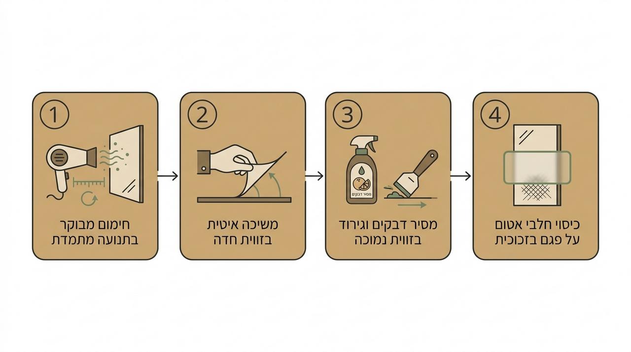 הסרת מדבקת לוגו ישנה מדלת זכוכית