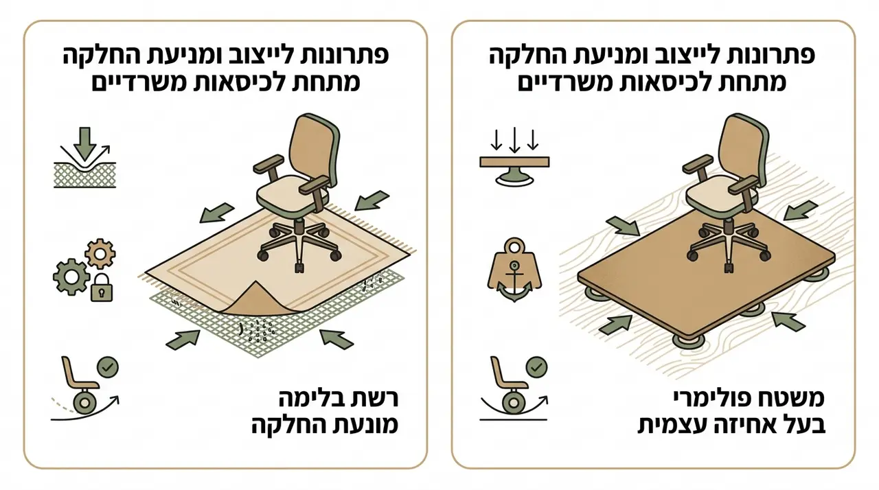 המחשה של תחתית מונעת החלקה בשטיח לחדר עבודה
