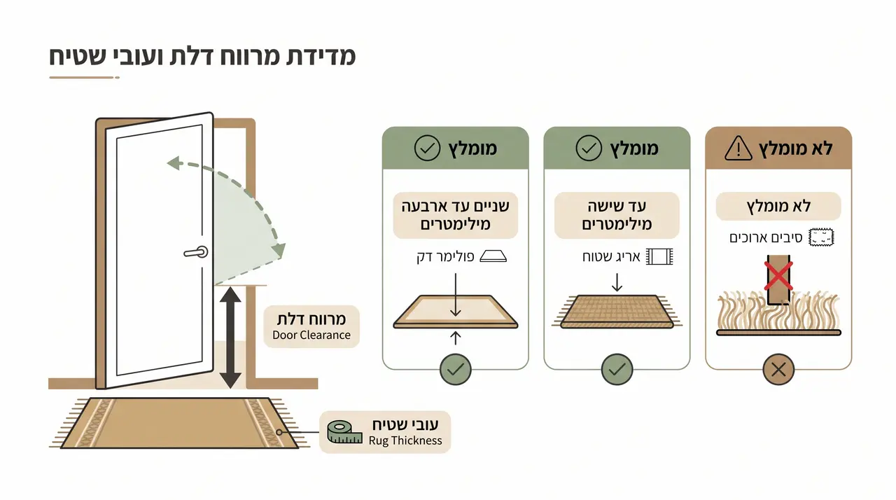 איור הממחיש איזה עובי שטיח מונע מהדלת להיתקע במסדרון