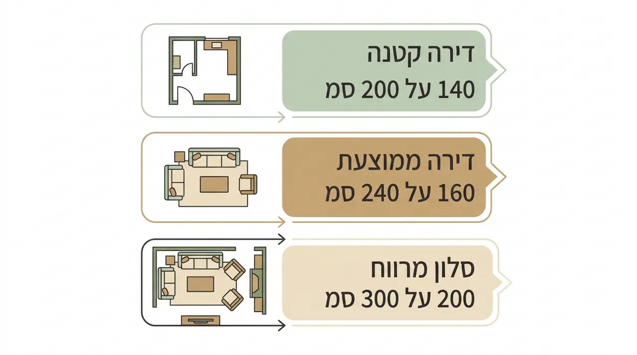 מדריך מידות לשטיח סלון והתאמתו למערכת הישיבה
